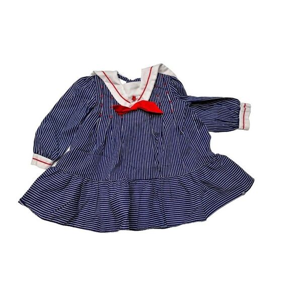 VTG Polly Flinders Hand Smocked Sailor Dress Toddler Size 2T 4th Of July - Picture 1 of 7